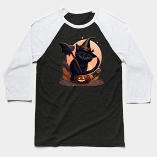 Halloween Cat Witch Baseball T-Shirt